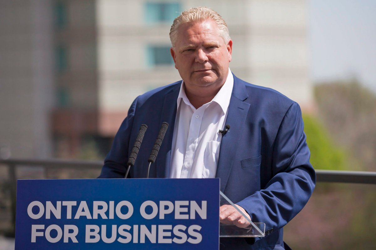 Ontario PC leader Doug Ford speaks during a campaign stop in Niagara Falls, Ont., Monday, May 14, 2018. THE CANADIAN PRESS/Tara Walton.