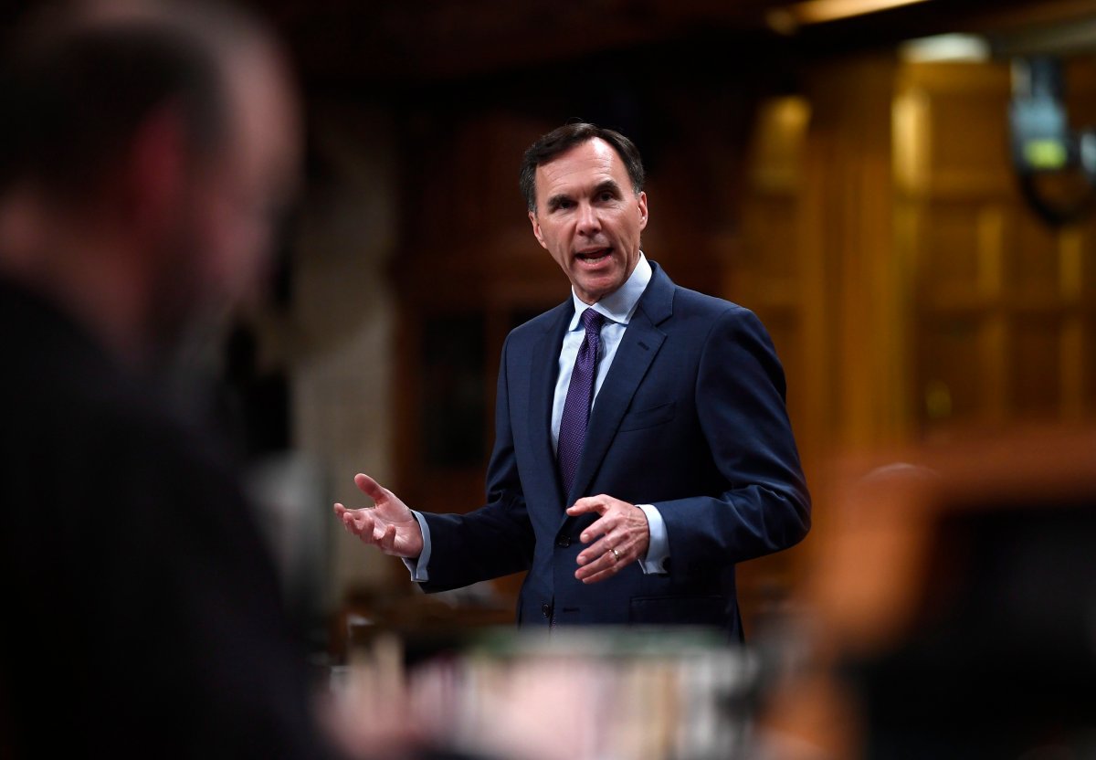 Minister of Finance Bill Morneau speaks during a Committee of the Whole in the House of Commons on Parliament Hill in Ottawa on Tuesday, May 22, 2018. 