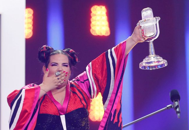 Israel's Netta reacts as she wins the Grand Final of Eurovision Song Contest 2018 at the Altice Arena hall in Lisbon, Portugal, May 12, 2018.  