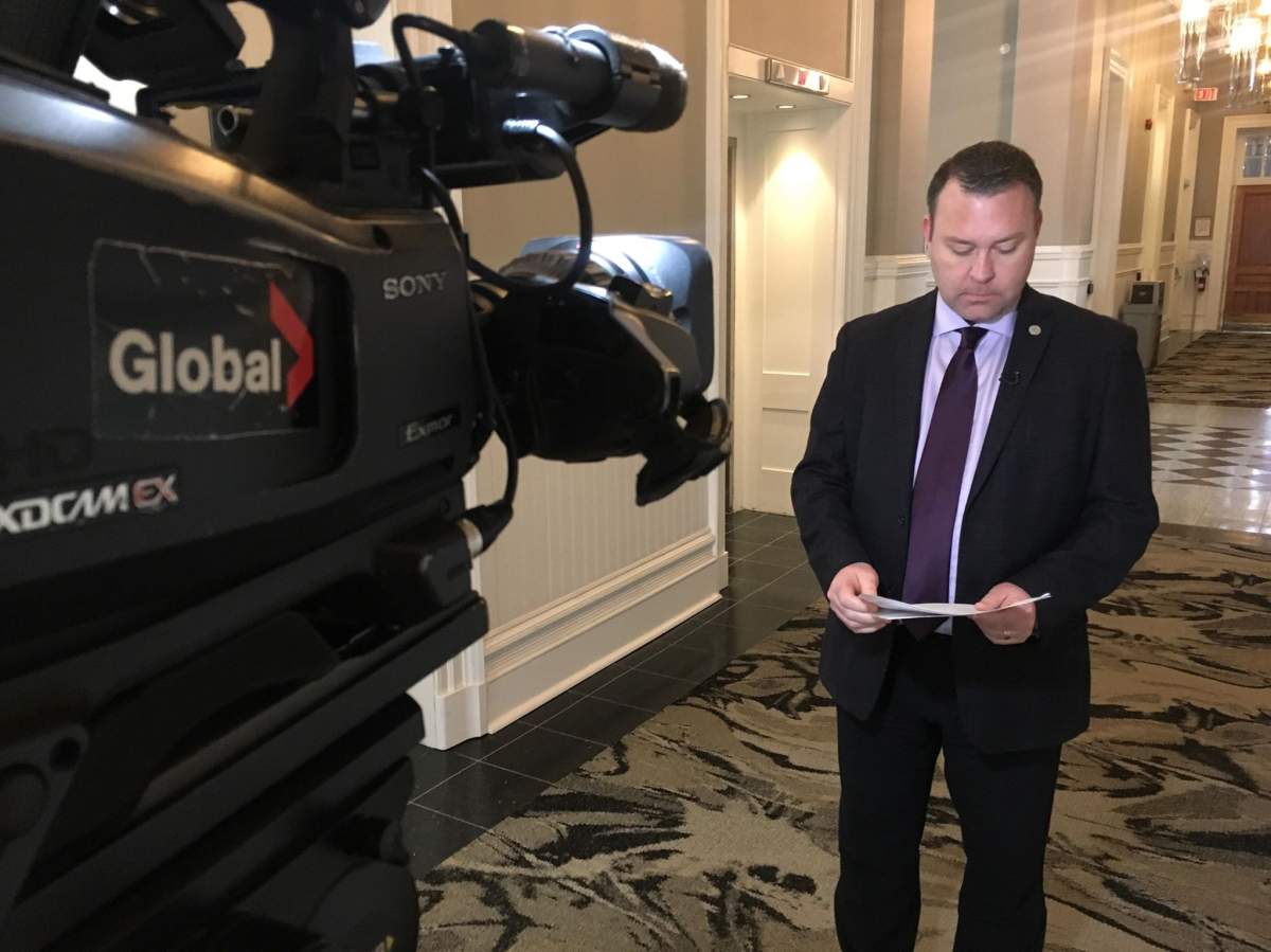 Brendan Elliott, a spokeperson for Halifax Regional Municipality, prepares for an interview with Global News.