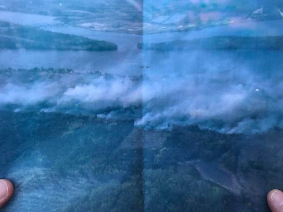 An aerial photo  of the now-contained fire in the Miramichi region of New Brunswick.