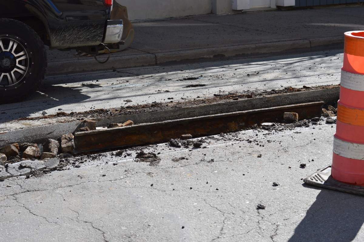 A portion of the metal tracks on Gottingen Street ready to be removed after being buried for nearly 70 years.