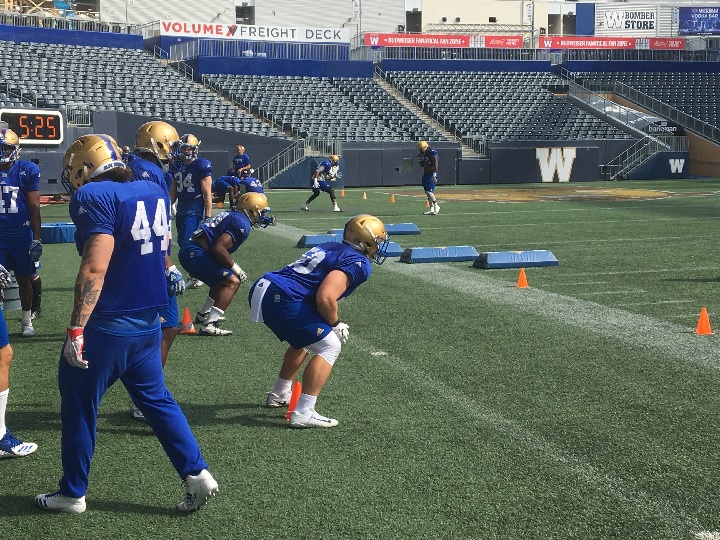 New Winnipeg Blue Bombers linebacker Adam Bighill practices with the team on Thursday at Investors Group Field.