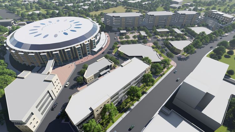 An image of the proposed Agora Borealis project to redevelop the Coliseum area .