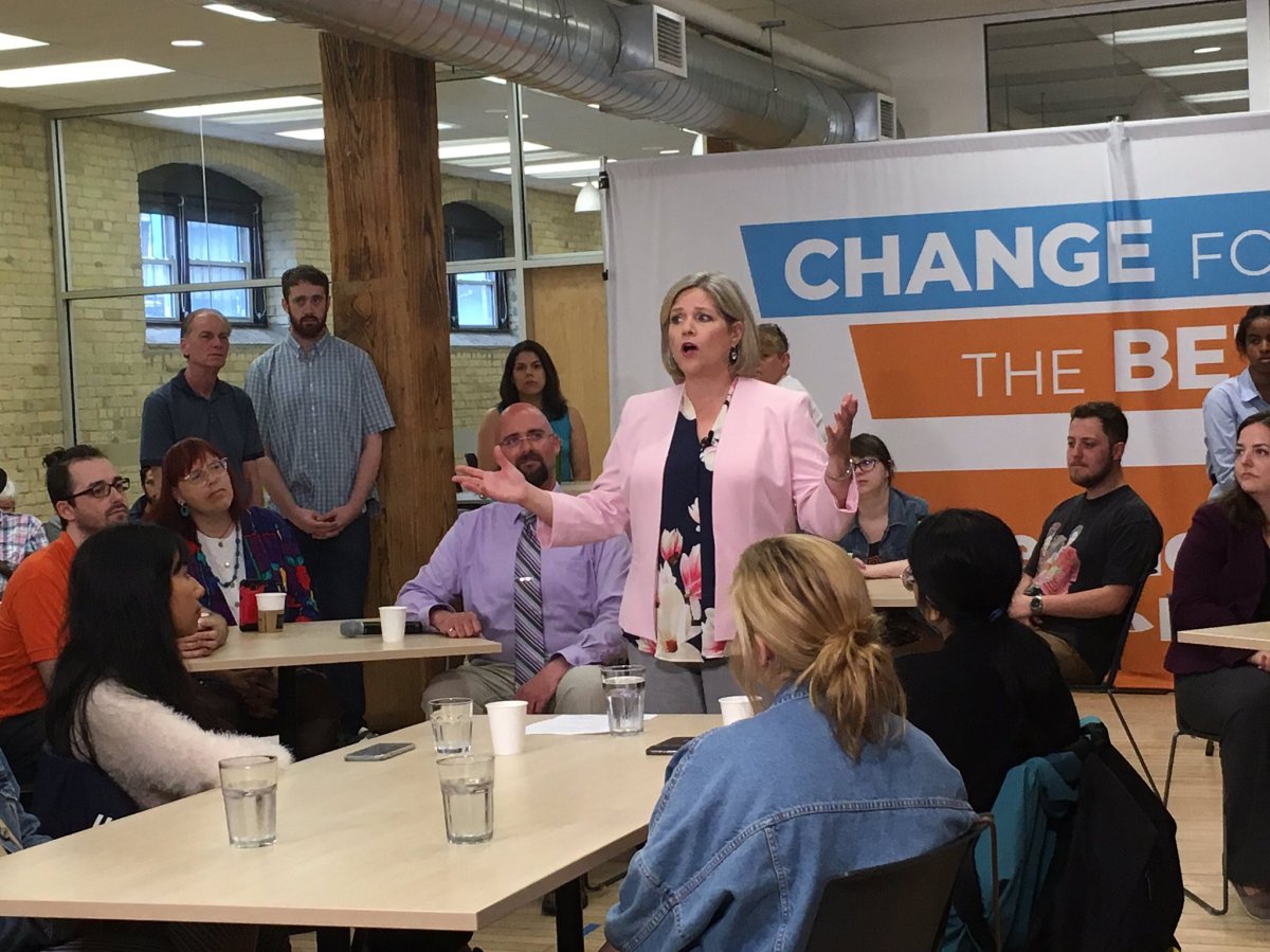 Andrea Horwath, leader of the province's NDP, appeared at Innovation Works Tuesday morning.