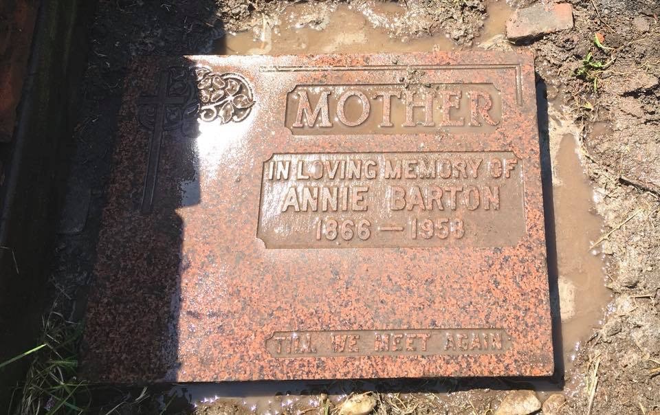 A grave marker for the late Annie Barton lies in Julie Densham’s Hamilton backyard.