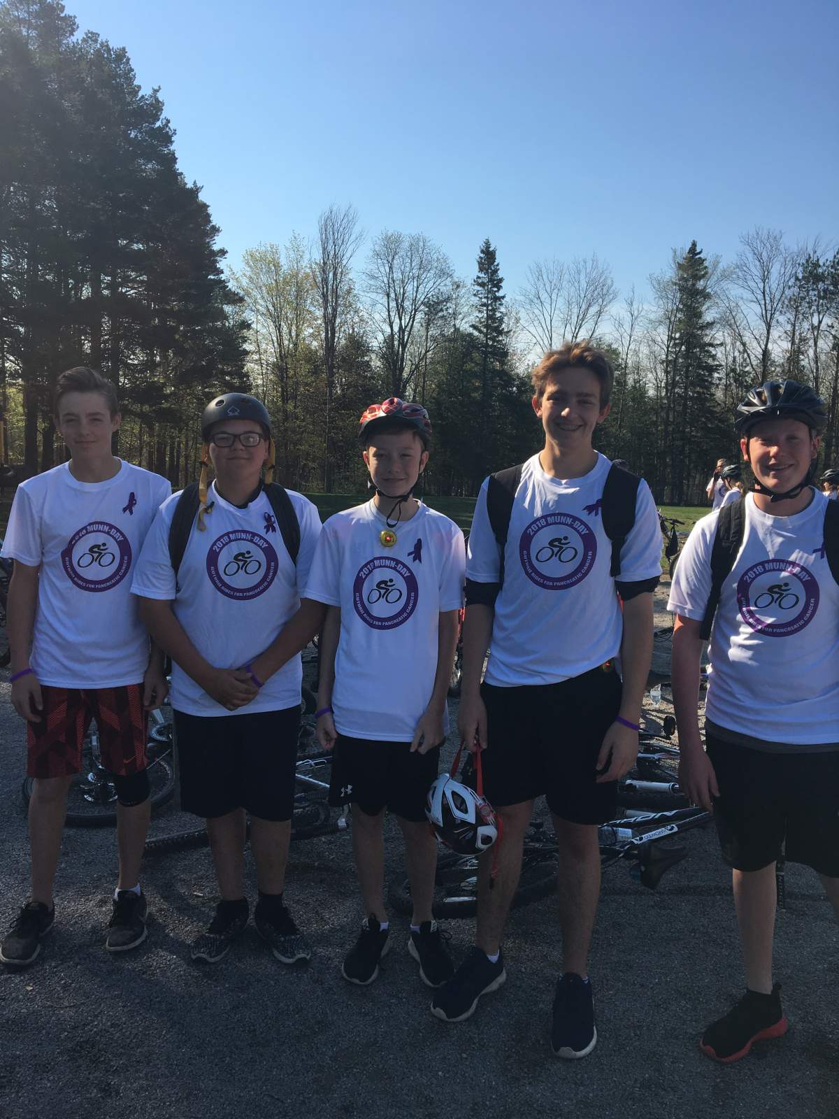 Grade 8 boys at Guthrie Public School get ready for the Bike-a-Thon in support of Pancreatic Cancer Canada.