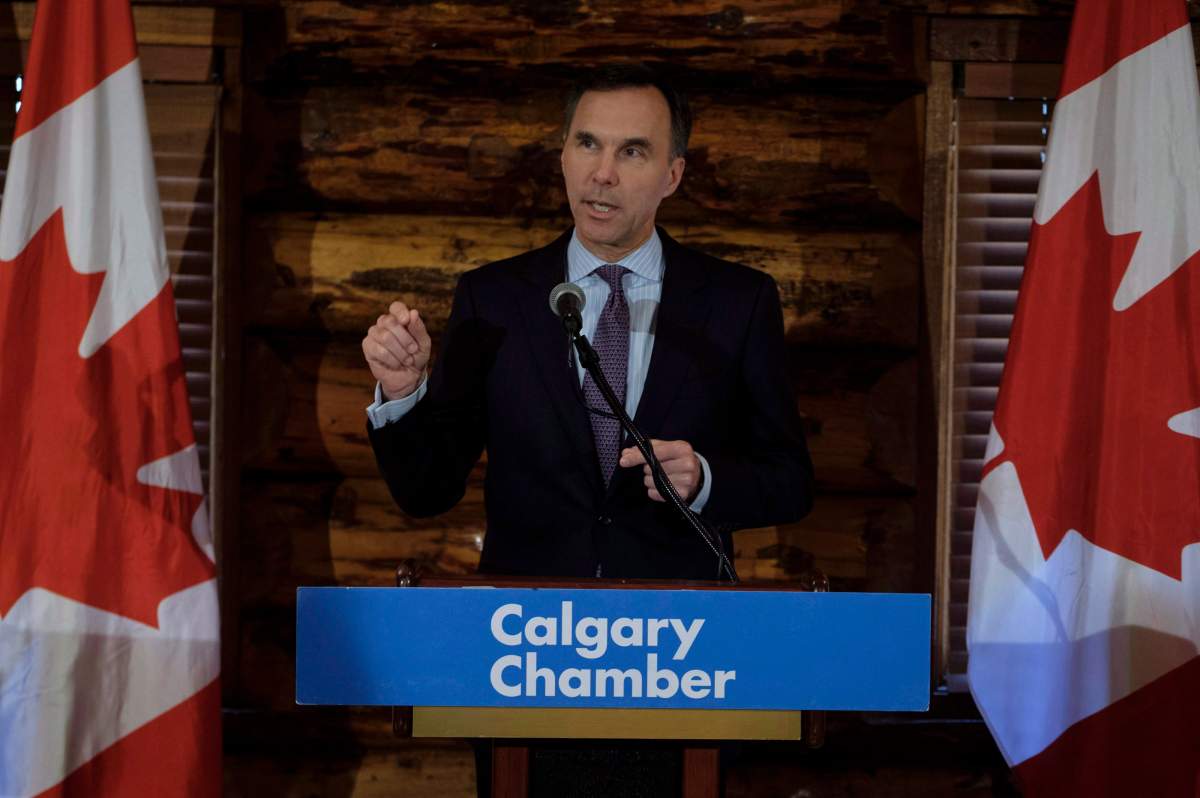 Minister of Finance Bill Morneau speaks to the media in Calgary, Alta., Wednesday, May 30, 2018.