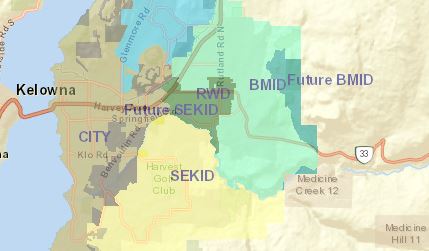 The Black Mountain Irrigation District of Kelowna is indicated in green. 