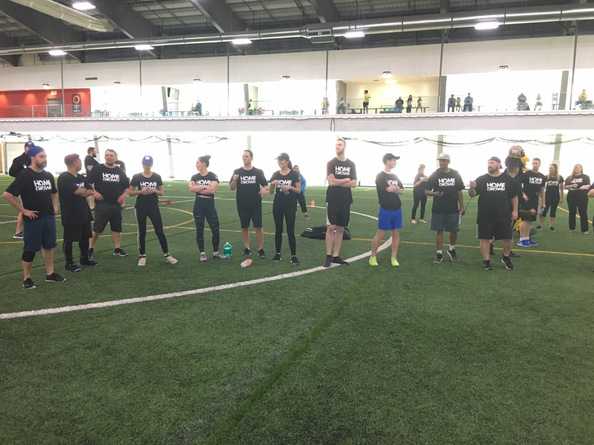 Members of the media took part in various football-related drills prior to the kids camp.