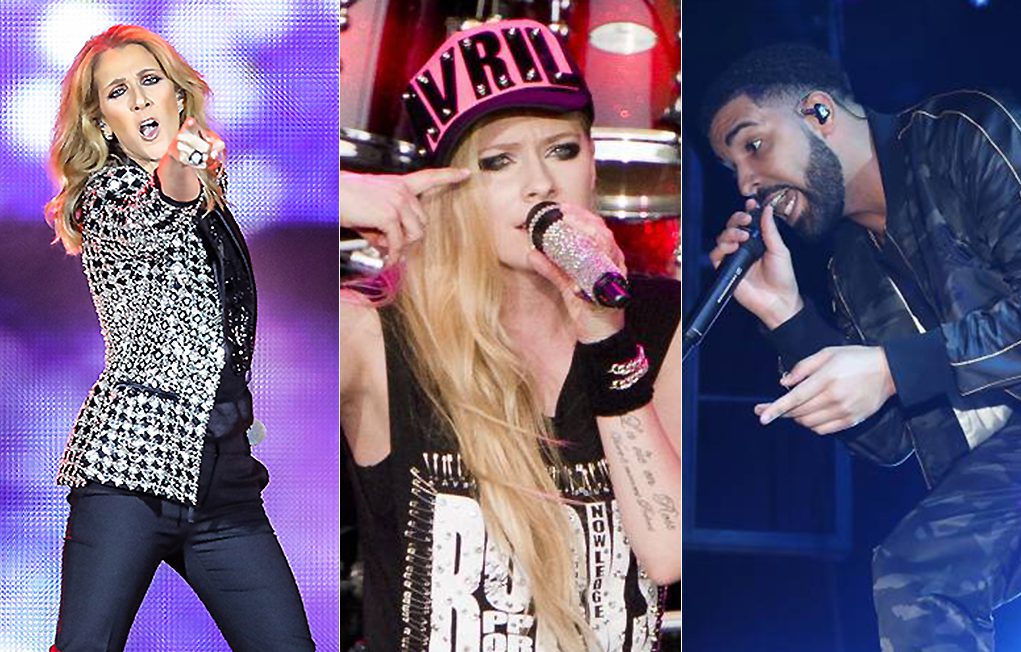 From L-R: Celine Dion, Avril Lavigne and Drake, three Canadian musicians releasing new albums this year.