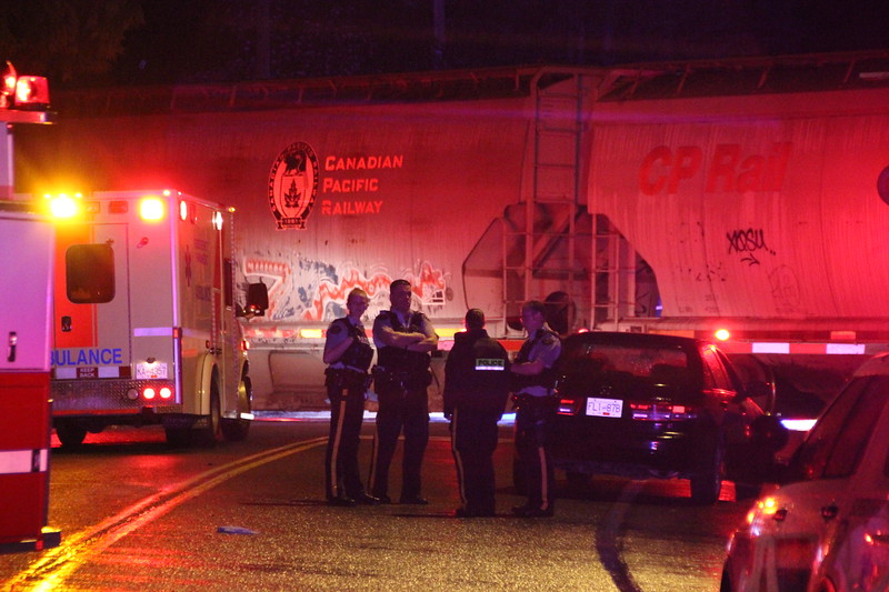 Police on scene near the Chilliwack train tracks Tuesday night.