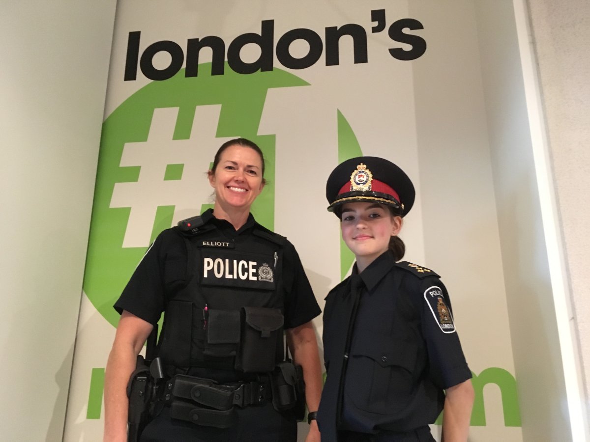 Const. Becky Elliott and Sage Arnold at 980 CFPL, on May 16, 2018.