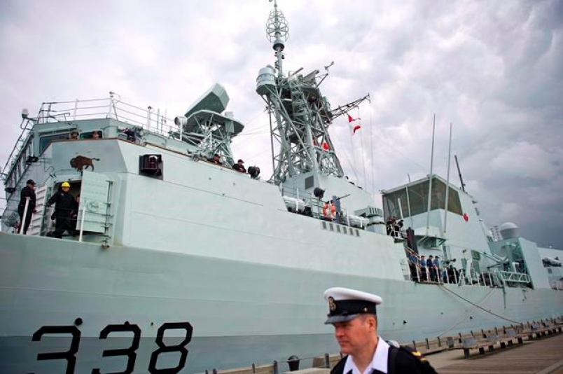 Canada's navy warship HMCS Winnipeg sits dockside in Vancouver on June 10, 2014. 