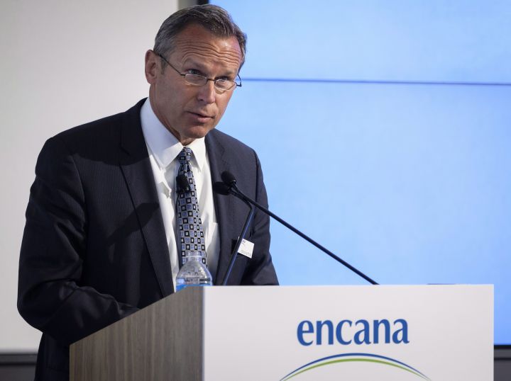 Encana Corporation president and CEO Doug Suttles addresses the company's annual meeting in Calgary, Tuesday, May 1, 2018.