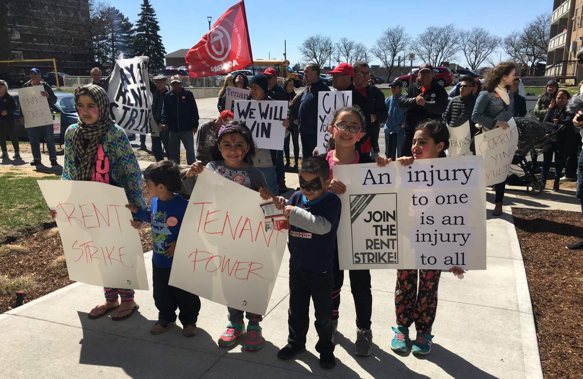 Tenants at four Hamilton high-rises are holding a rent strike.