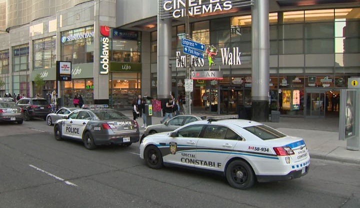 Toronto police say a person is in custody in connection with a stabbing inside Empress Walk.