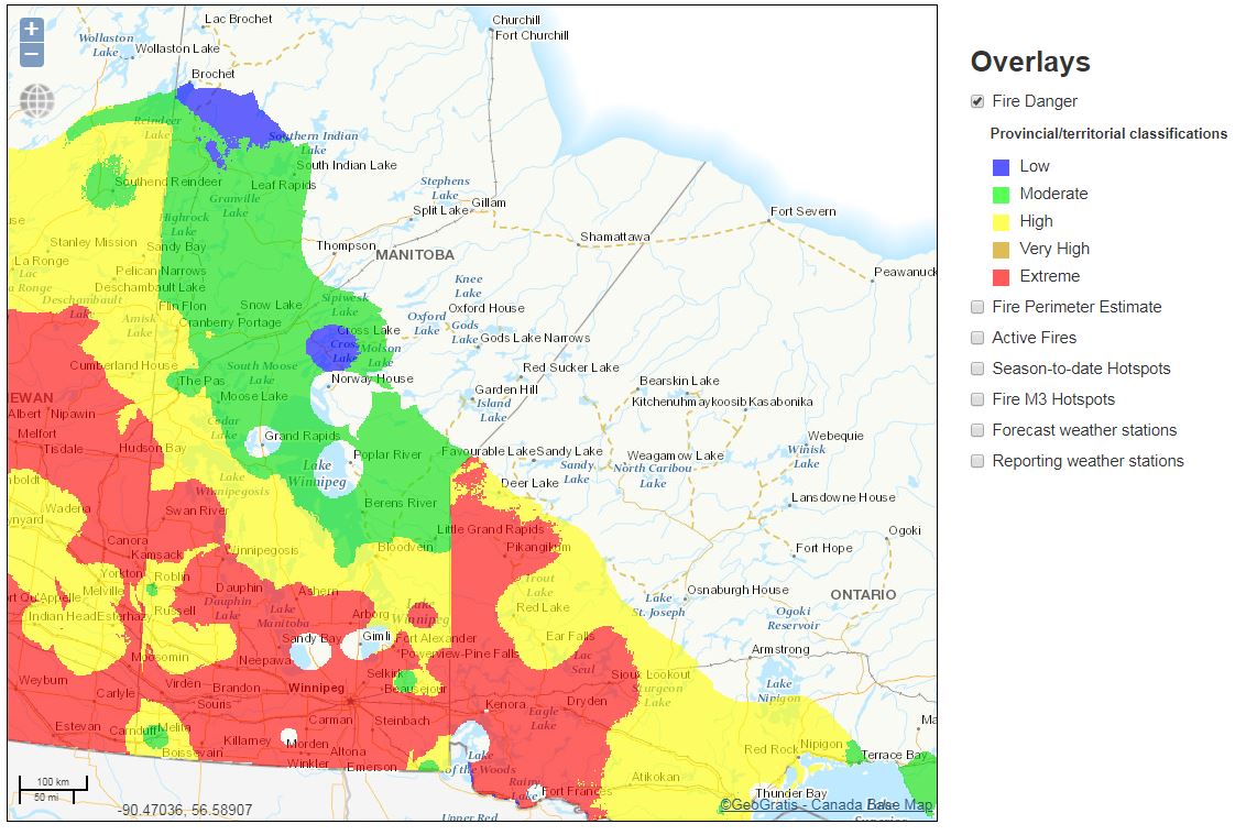 This interactive map shows the extreme fire conditions in Manitoba and elsewhere.