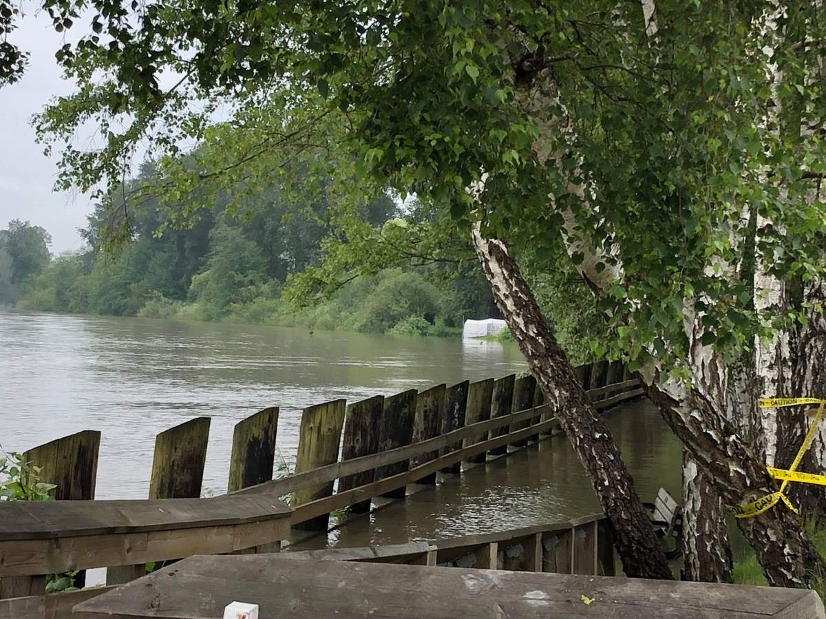 A flooded section of Langley's partially closed Fort to Fort trail on Saturday, May 19, 2018.