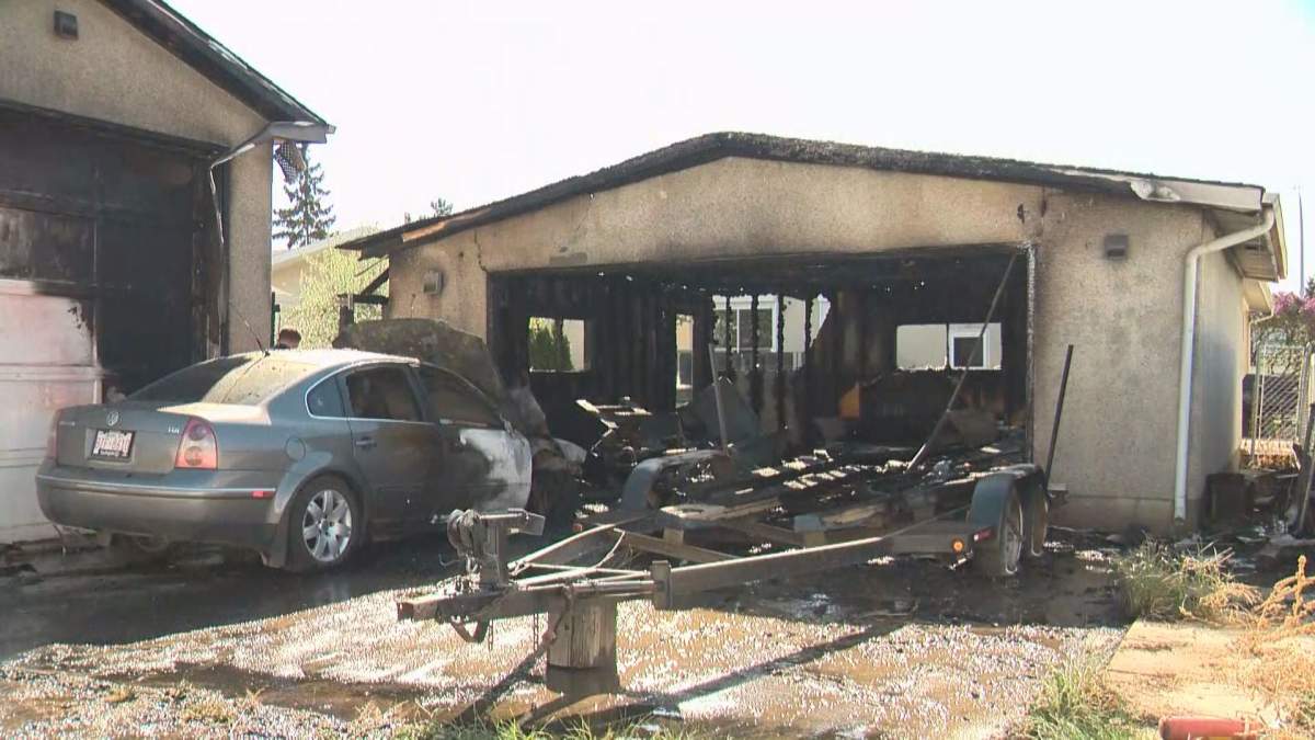 Fire destroys a garage in north Edmonton.