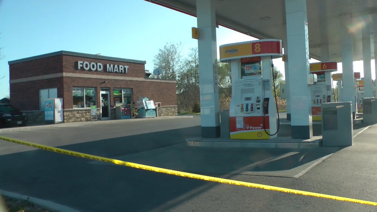 Police in Cobourg are searching for two suspects after a gas station was robed at gunpoint Monday morning.