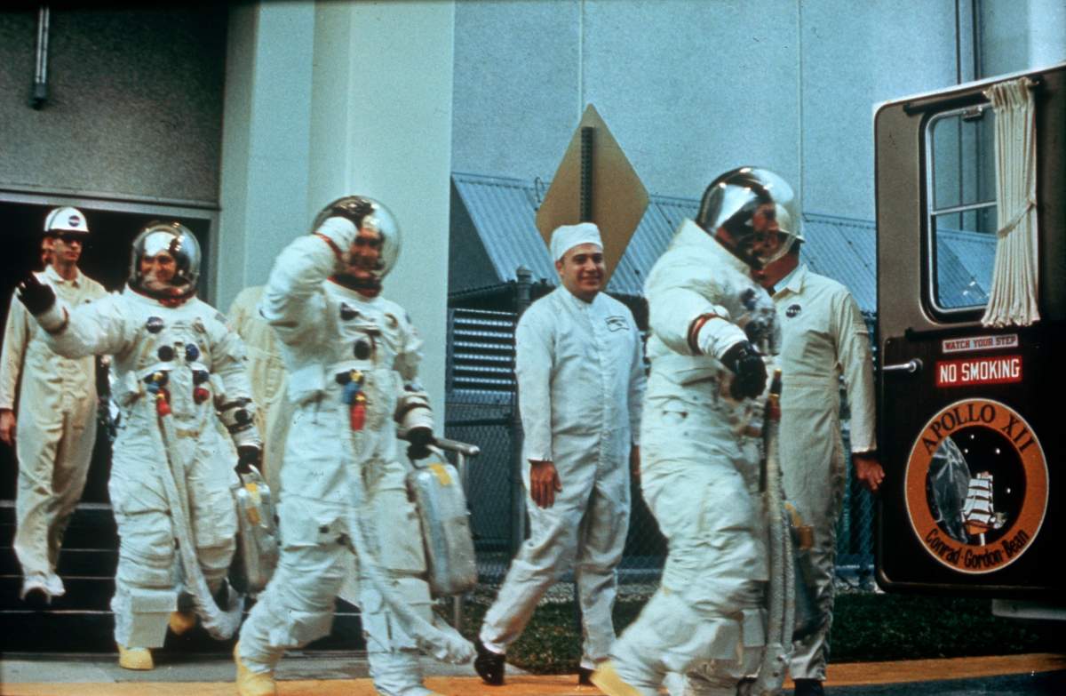 1969: Astronauts Pete Conrad, Richard F Gordon Jnr, and Alan L Bean of the US Navy manned the Apollo XII (Apollo 12) mission to the moon. 