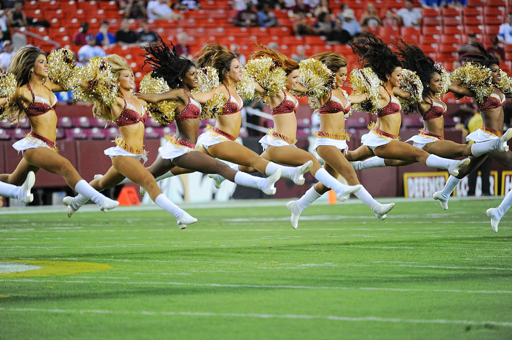 The Washington Redskins cheerleaders, the Redskinettes, perform at FedEx Field in Landover, Md., in a preseason matchup in August 2015.