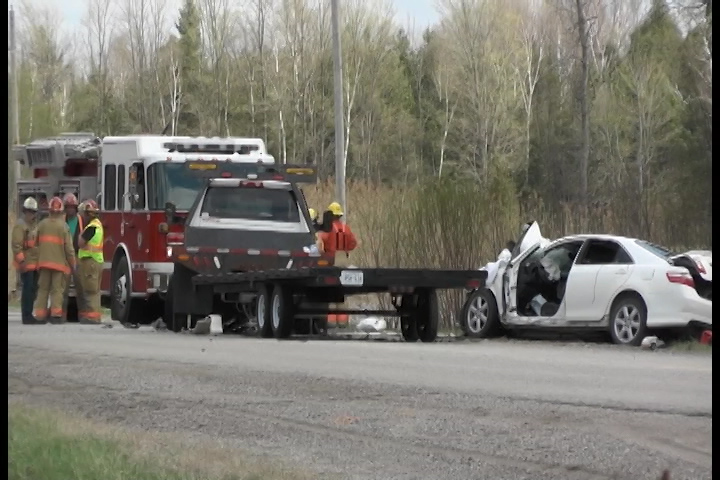 One person was airlifted following a collision between a car and a flatbed truck in the City of Kawartha Lakes on Thursday afternoon.