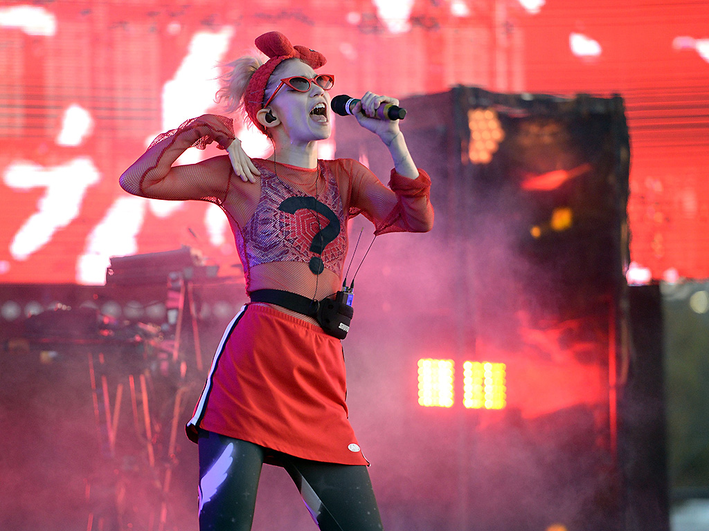 Grimes performs onstage during FYF Festival at Los Angeles Sports Arena on Aug. 27, 2016.