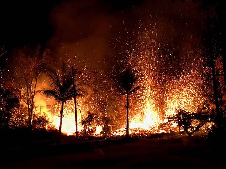 Fire breaks out at the forest as dozens of structures have been destroyed by scorching lava flows following a massive volcano eruption on Hawaii’s Big Island, May 8, 2018.