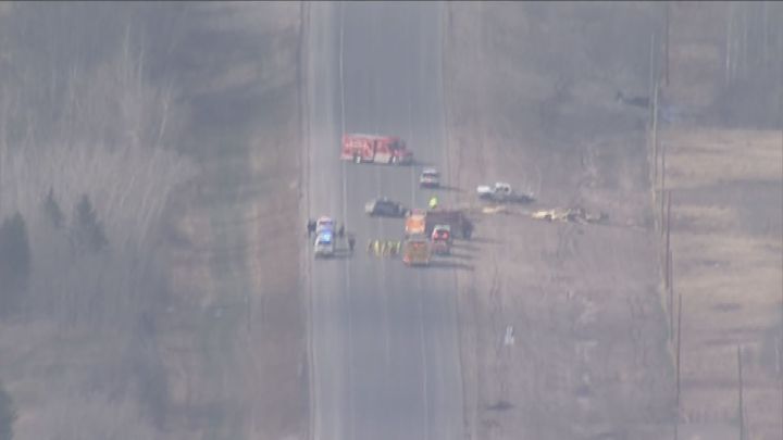 Traffic on Highway 28 north of Gibbons, Alta. was being rerouted on Tuesday evening as the RCMP investigated a two-vehicle crash.