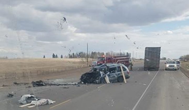 Traffic on Highway 28 north of Gibbons, Alta. was being rerouted on Tuesday evening as the RCMP investigated a two-vehicle crash.