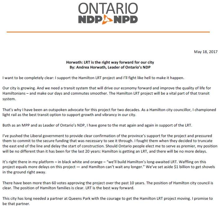 NDP Leader Andrea Horwath reaffirms support for Hamilton LRT - image