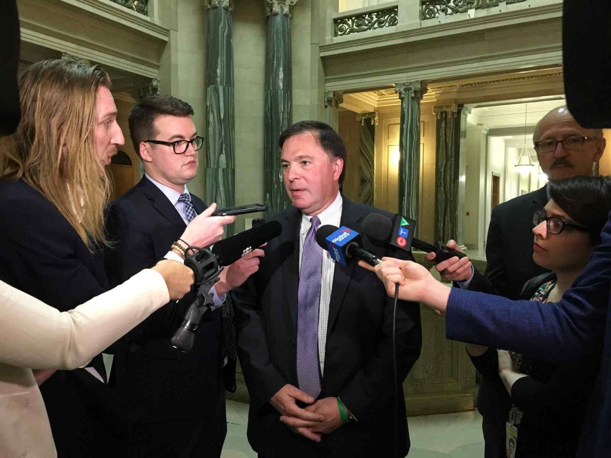 Education Minister Gordon Wyant speaks with the media in a May, 2018 file photo.