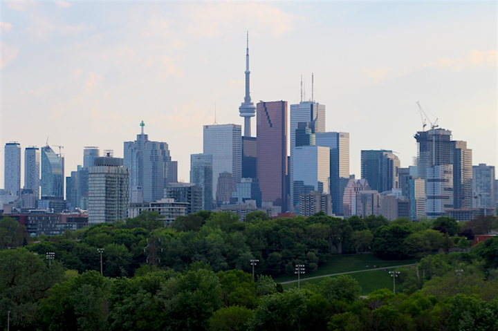 The skyline of downtown Toronto as seen from Riverdale Park East.