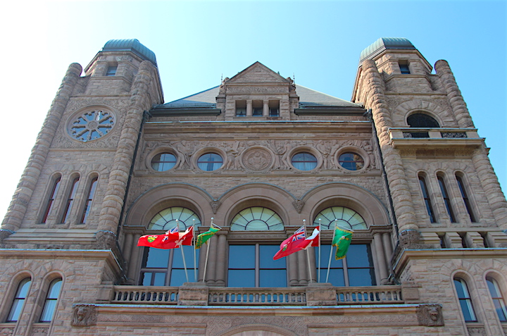 The front entrance of Ontario's Legislative Building at Queen's Park.