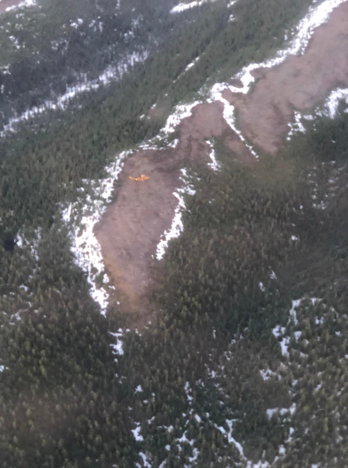 An aerial view of the crash site near Laird Lake.