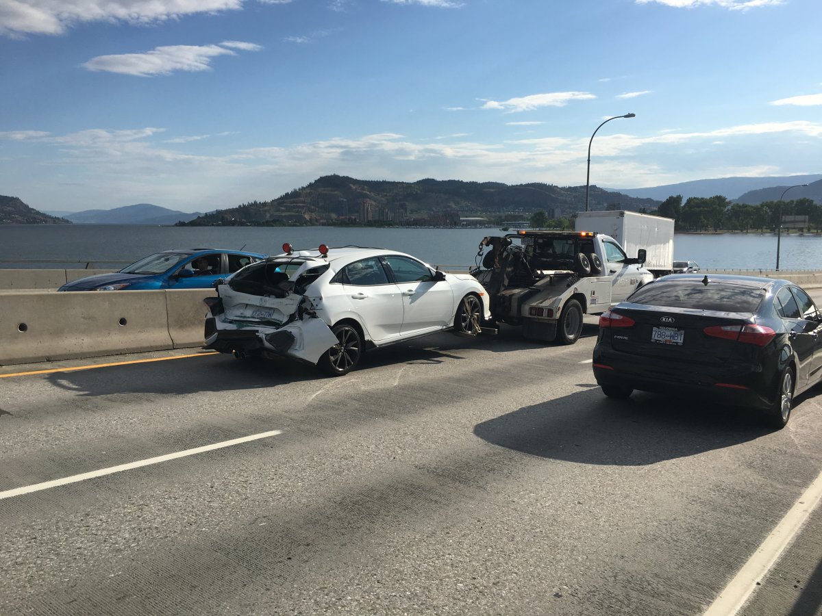 A pickup truck rear-ended a vehicle on the WR Bennett Bridge.