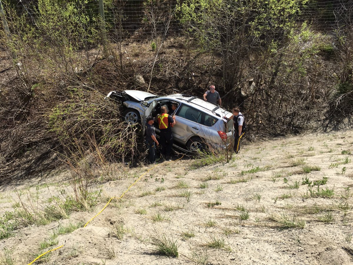 A vehicle went down the embankment of the highway near the Brenda Mines hill on the Coquihalla Connector. 