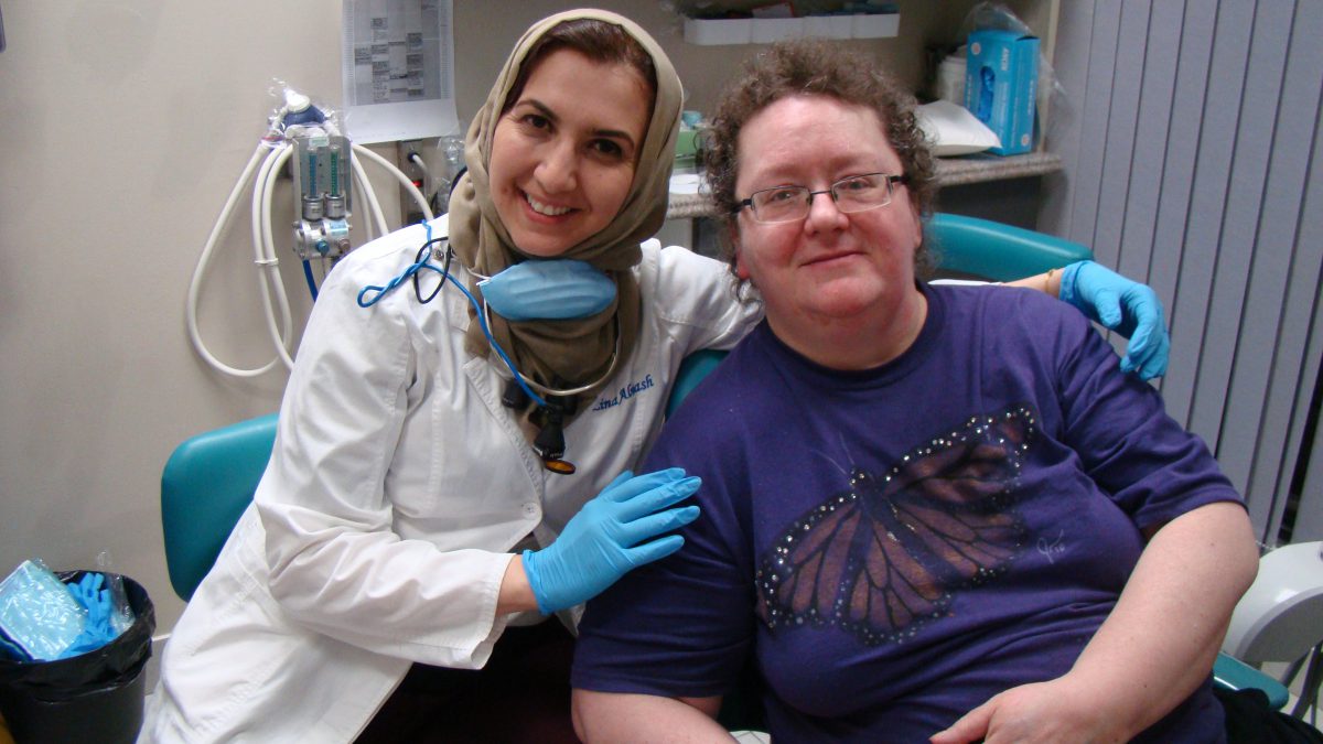 Jasmine pictures with dentists Zina Alwash, of Markham Ont. who did her dental work free of charge after hearing about Jasmine’s story. (Supplied)