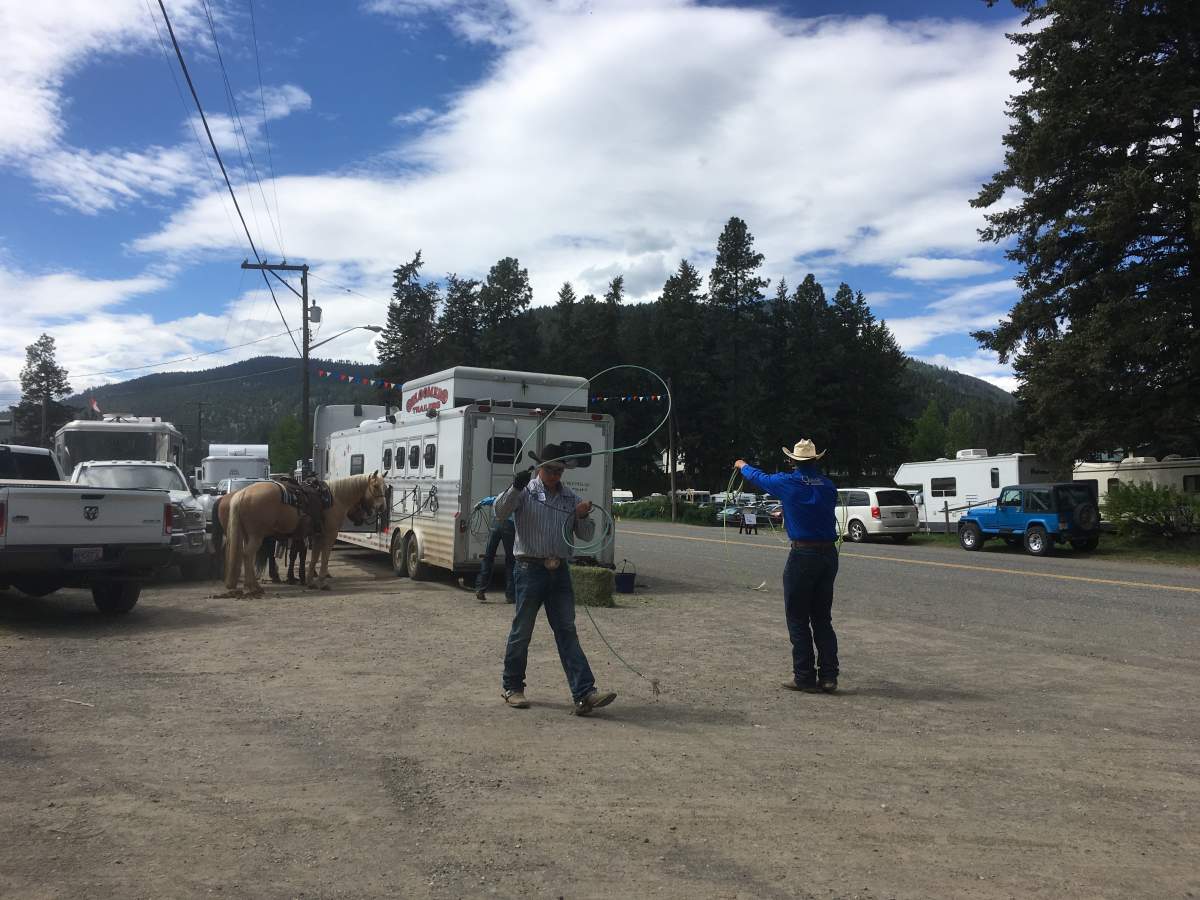 Some lasso practice outside the Falkland Stampede on Saturday.