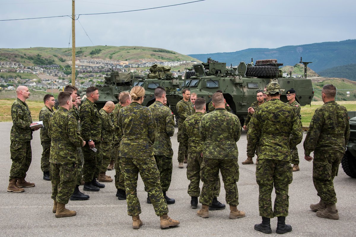 Soldiers deployed from Lord Strathcona’s Horse (Royal Canadians) from Canadian Forces Base Edmonton arrive in the Vernon Cadet Training Camp in Vernon, British Columbia. The training camp is being used as a base for the flood relief assistance as part of operation LENTUS. Operation LENTUS is the name used for the Canadian Armed Forces domestic operations is support of emergency or disaster relief.

