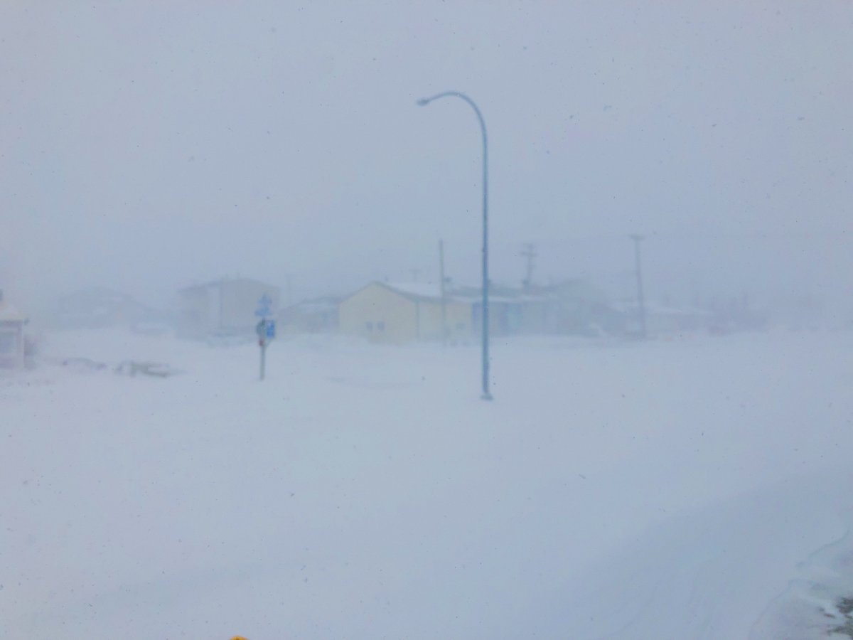 Whiteout conditions in Churchill, Manitoba.