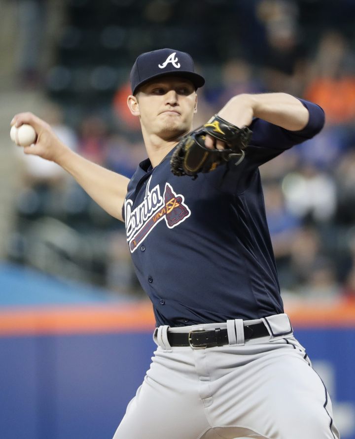 Atlanta Braves' Mike Soroka delivers a pitch during the first inning of a  baseball game against the New York Mets Friday, June 28, 2019, in New York.  (AP Photo/Frank Franklin II Stock