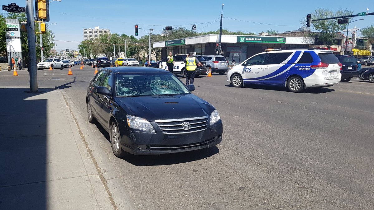 Police are investigating a collision involving a pedestrian near Whyte Avenue.