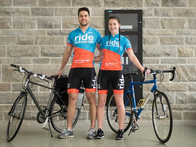 Arthur Szydlowski (left) and Liv Mickie (right) begin their 3,500 km journey from London, Ontario, to Banff, Alberta, today.
