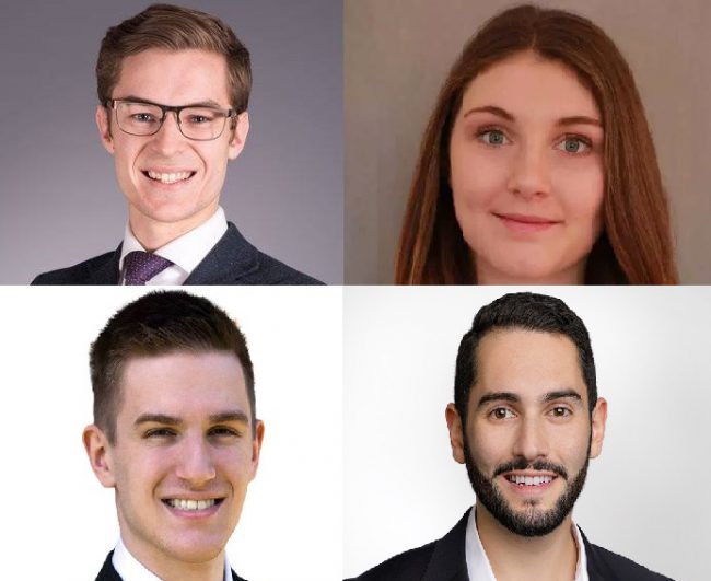Clockwise from top-left: Incumbent Ontario PC MPP Sam Oosterhoff, 20, Green Party candidate Jessica Tillmanns, 18, Liberal Party candidate Joe Kanee, 27, and NDP candidate Curtis Fric, 20.