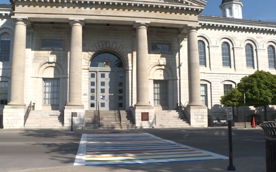 The City of Kingston painted the crosswalk in front of City Hall rainbow colours in honour of .