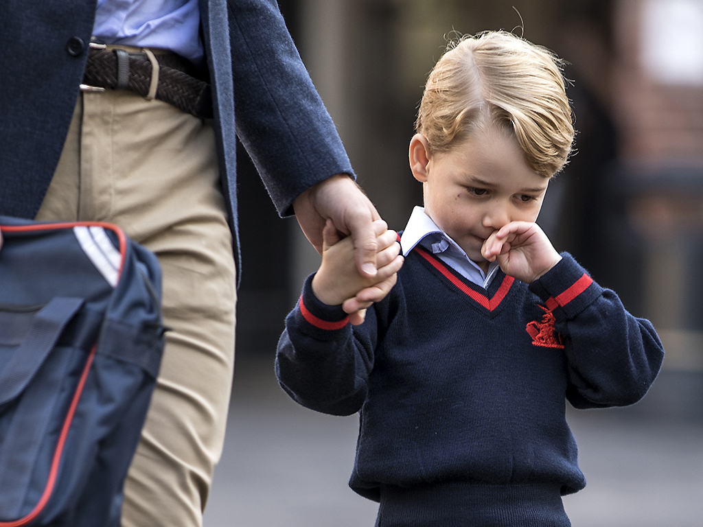 Prince George of Cambridge arrives for his first day of school at Thomas's Battersea on September 7, 2017 in London, England.