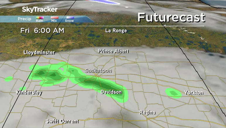 Rain is expected to roll into the Saskatoon area late Thursday into Friday.
